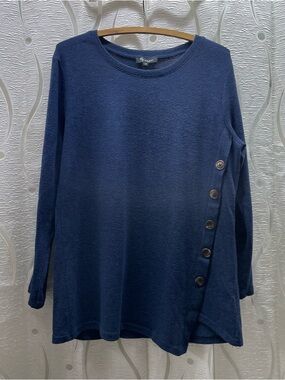 Lily Morgan Tunic Top Womens Large Navy Blue Excellent Side Button‎ Detail
